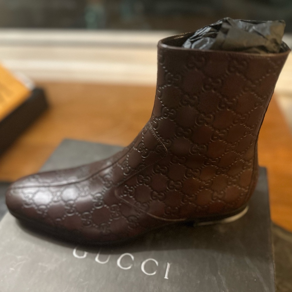 Chocolate Brown Embossed Gucci Boots